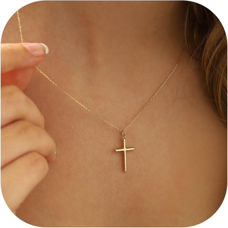 MONOZO Cross Necklace for Women, 14K Gold Plated, 16+2'/18+2' inches, Gold Cross Necklaces for Women, Trendy Gold Jewelry Gifts for Women - Image 1